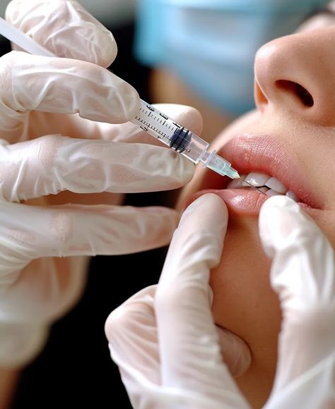 The image shows a woman having a cosmetic procedure done on her lips. She is sitting in a reclined position with her head tilted back ->> more details in ai-img-gen.com Botox Inspiration, Lip Filler Injection, Head Tilted Back, Filler Injection, Or Nurse, Injectables Fillers, Lip Filler, Cosmetic Procedures, Upper Lip