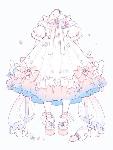 Frilly Dress Drawing Reference, Kawaii Dress Drawing, Animated Clothing, Clothes Illustration, Adopt Idea, Clothing Sketches, Dress Design Drawing, Clothing Design Sketches, Dress Design Sketches