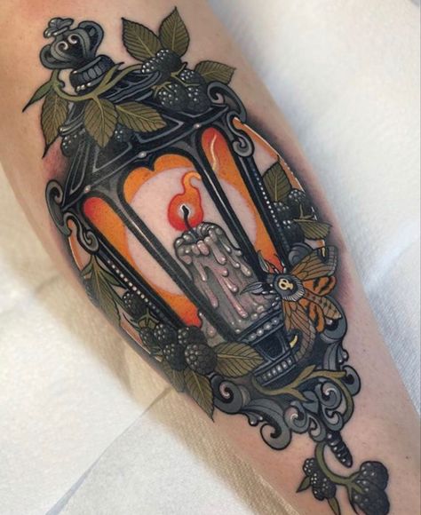 Candle Lantern Tattoo, Lantern Tattoo, Candle Tattoo, Garden Tattoo, Kunst Tattoos, Moth Tattoo, Black Garden, Nature Tattoos, S Tattoo