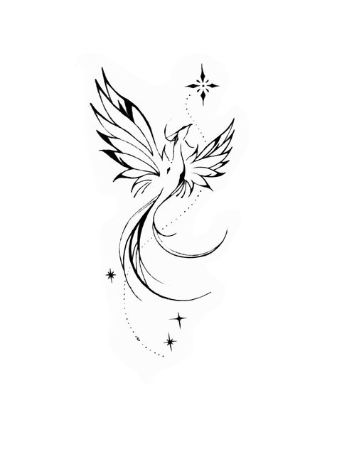 Minimal Phoenix Tattoo, Phoenix Tattoo Back Women, Phoenix Doodle, Phoenix Drawing Simple, Simple Phoenix Tattoo, Small Compass Tattoo, Japanese Phoenix Tattoo, Phoenix Drawing, Teacup Tattoo