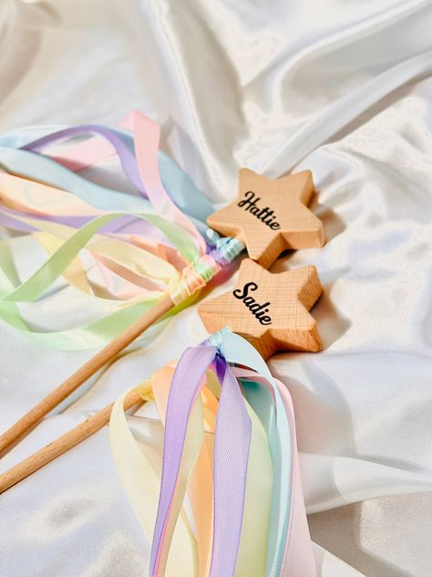 Flower Girl Ribbon Wand, Rainbow Wedding Theme, Page Boys, Pastel Wedding Theme, Flower Girl Wand, Princess Wands, Ribbon Wands, Boys Birthday Party, Star Wand