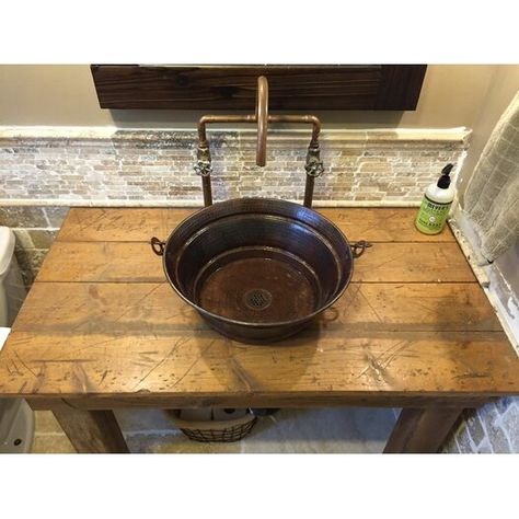 Rustic Bathroom Sinks, Rustic Sink, Unique Sinks, Bucket Design, Copper Vessel, Rustic Bathroom Vanities, Cabin Bathrooms, Rustic Bathroom Designs, Aged Copper