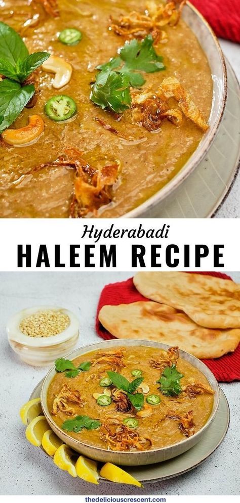 Haleem is a savory porridge made with meat, wheat and lentils. A traditional favorite in India, this wholesome one pot meal is amazingly delicious and nutritious. Make this with lamb, beef, chicken or goat meat and feed a crowd anytime. For this Hyderabadi haleem recipe you can try barley or oats too. Learn how to make it the traditional way, tips to make it easy or try in slow cooker, pressure cooker or instant pot. #haleem #Indianrecipe #onepotmeal Savory Porridge, Haleem Recipe, Pakistani Dishes, Goat Meat, One Pot Meal, Pakistani Food, Feed A Crowd, Main Course Recipes, Lamb Recipes