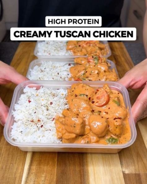 Clean Eat Feed on Instagram: "High Protein Creamy Tuscan Chicken Meal Prep! Only 502 Calories🍗🔥🍚 by @jalalsamfit

There’s no reason to be eating plain chicken & rice! One of the best tasting chicken recipes i’ve made, the sauce has so much flavour, macro friendly & perfect for meal prep!

Macros per serving (4 total)

502 Calories | 49g Protein | 45g Carbs | 13g Fat

Ingredients (for 4 servings)

- 700g Cubed Chicken Breast
- 4 Garlic Cloves Minced or 1 tbsp Garlic Powder
- 2 tsp Dried Basil
- 1 tsp Chilli Flakes
- 2 tsp Salt
- 2 tsp Smoked Paprika
- 3 tsp Olive Oil
- 1 cup Cherry Tomatoes
- 1 cup Spinach

Creamy Sauce

- 350ml Low Fat Milk
- 150g Light Cream Cheese (Brand: Philadelphia)
- 40g Grated Parmesan
- 60-70g Tomato Paste
- 1 tsp Basil
- Optional add salt to taste

Serve with Jalalsamfit Recipes, Meal Prep Macros, Creamy Tuscan Chicken Recipe, Cubed Chicken, Fit Meals, Creamy Tuscan Chicken, Chicken Rice Recipes, Delicious Meal Prep, Macro Friendly Recipes