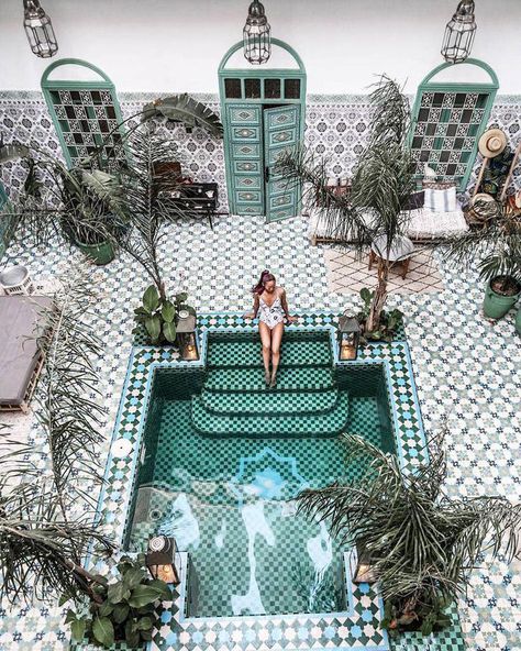 Moroccan Pool, Tiled Pool, Diy Simple, Hotel Pool, Small Doors, Marrakech Morocco, Countries To Visit, Conde Nast Traveler, Hotel Discount