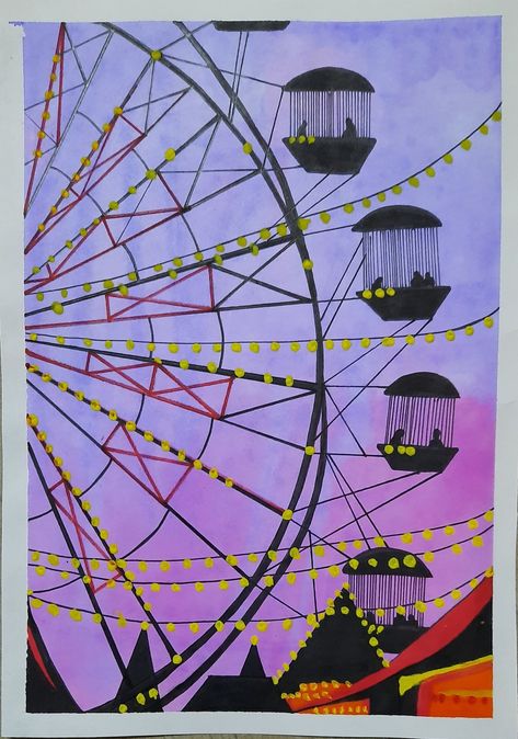 Ferris Wheel Drawing, Ferris Wheel Painting, Ride Drawing, Fair Rides, Carnival Art, February 2023, Sketches Easy, Mini Canvas Art, Mini Canvas