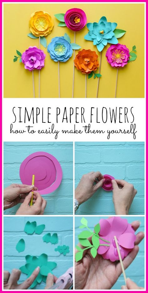 Folded Paper Flowers, Simple Paper Flower, Paper Flowers Diy Easy, Make Paper Flowers, Fleurs Diy, Easy Paper Flowers, Paper Flower Decor, Paper Flower Crafts, How To Make Paper Flowers