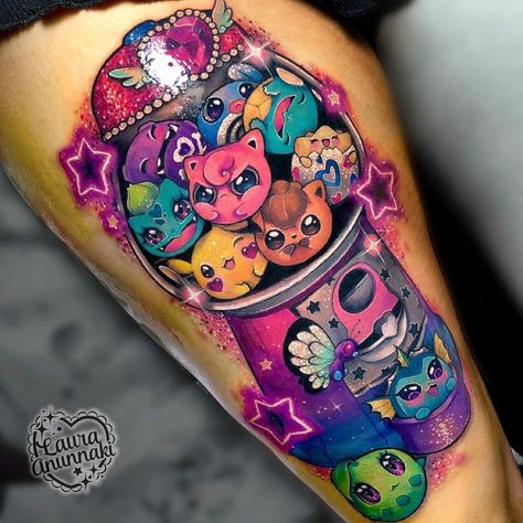 All The Pokemon, Kawaii Tattoos, Laura Anunnaki, Happy Tattoo, Tattoo Zone, Gem Tattoo, Bright Tattoos, Abstract Tattoo Designs, Japan Osaka