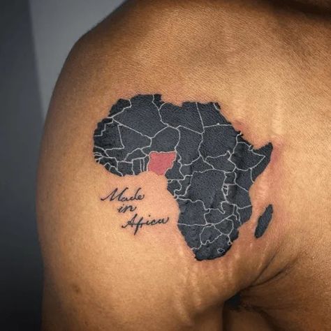 West Africa Tattoo, Neg Maron Tattoo, East African Tattoos, African Leg Tattoo, Kenya Tattoo Ideas, Africa Tattoos Men, Africa Tattoos For Women, African Map Tattoo, Ghana Tattoo