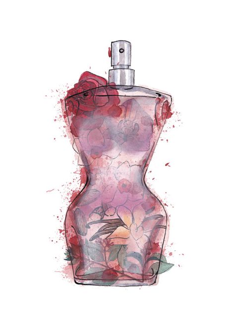 A4 Mounted Print of an Illustration of Jean Paul by RachelCorney 39 Perfume, Perfume Art Painting, Cool Perfume, Perfume Artwork, Kate Spade Perfume, Painting Sunrise, Perfume Logo, Botanical Fashion, Makeup Illustration