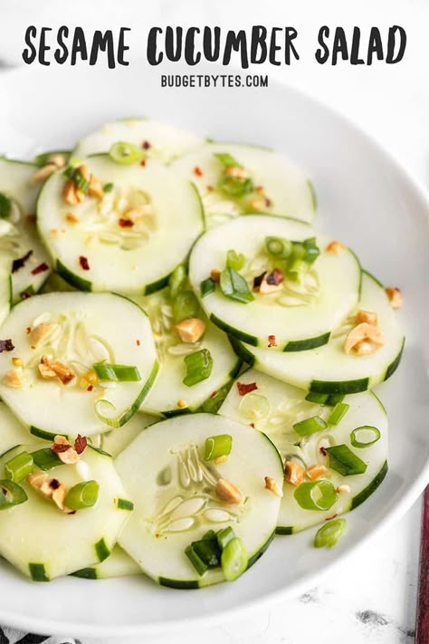 Sesame Cucumber Salad Sesame Cucumber Salad, Vegan Budget, Thai Cucumber Salad, Cucumber Salad Recipe, Budget Bytes, Vegan Salad Recipes, Cucumber Recipes Salad, Cucumber Recipes, Healthier Eating