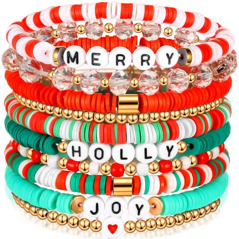 Christmas Braclets Ideas, Bracelets Christmas, Christmas Jewelry Diy, Clay Bracelets, Christmas Fits, Holiday Bracelets, Preppy Bracelets, Preppy Christmas, Bracelets Patterns