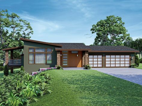 051H-0361: Unique 1-Story House Plan with Modern Flair U Shaped House Plans, U Shaped Houses, Open Concept Layout, Modern Style House Plans, Contemporary Style Homes, Contemporary House Plans, Perfect House, Ranch House Plans, Modern House Plan