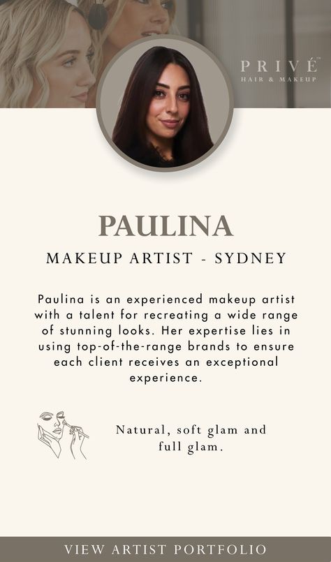 Click 'Visit' to view the Portfolio.

Paulina is an experienced makeup artist with a talent for recreating a wide range of stunning looks, from soft and natural styles to glamorous event makeup. Her expertise lies in using top-of-the-range brands to ensure each client receives an exceptional experience. With a meticulous approach and a passion for enhancing natural beauty, Paulina consistently delivers flawless results that exceed expectations. Artist Ideas, Makeup Prices, Makeup Portfolio, Makeup Artist Business, Event Makeup, Full Glam, Soft Glam Makeup, Lots Of Makeup, Artist Business