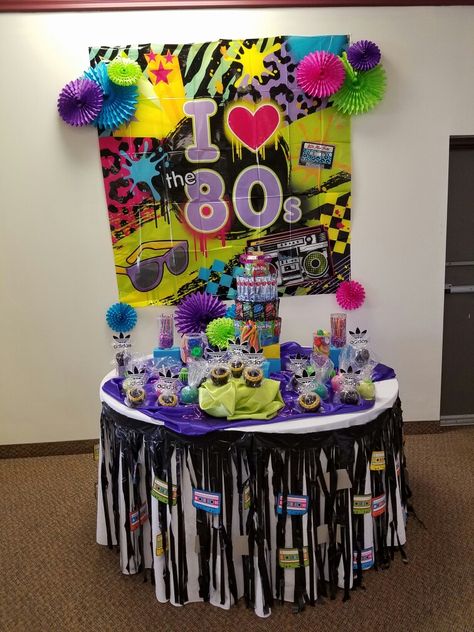 80's birthday party theme candy table 80th Birthday Party Theme, 80s Candy, 80s Birthday Parties, 80s Theme Party, 80s Theme, Birthday Dinner Party, Candy Table, Birthday Dinners, 80th Birthday