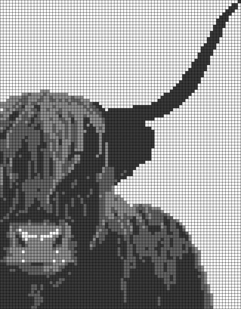 Chunky Knit Graph Designs, Bull Pixel Art, Large Alpha Patterns, Crochet Tapestry Alpha Pattern, Crochet Graphgan Patterns Free, Crochet Graph Patterns Easy, Cow Pixel Art, C2c Projects, Crochet Tapestries