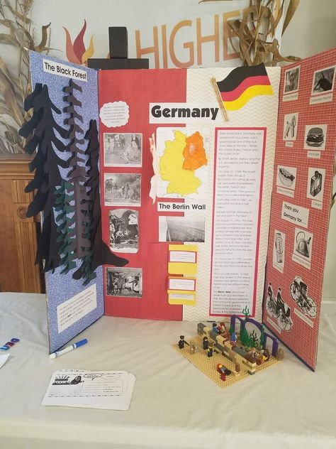 Featuring Lego mock of the Berlin wall Multicultural Night, Trifold Board, Display Boards For School, German Decor, Alabama History, Geography Project, Black Forest Germany, Lap Book, The Berlin Wall