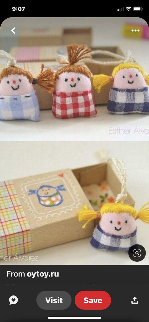 Matchbox Dolls Diy, Matchbox Crafts, Handmade Stuffed Toys, Small Dolls, Matchbox Art, Doll Diy Crafts, Fabric Toys, Tiny Dolls, Childrens Crafts