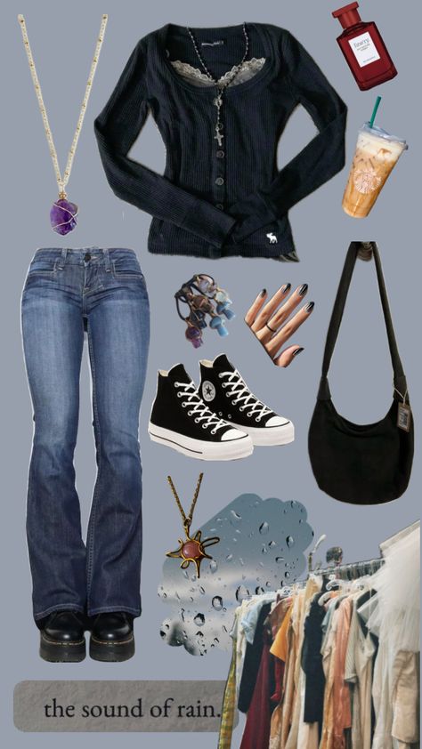 thrifting on a rainy day Outfit For Rainy Day, Rainy Outfit, Outfit Grunge, Simple Outfits For School, Outfits 2000s, Downtown Outfits, On A Rainy Day, Swaggy Outfits, A Rainy Day