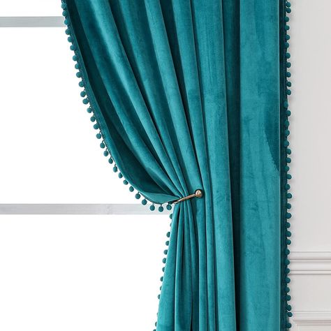 Velvet Curtains Bedroom, Sun Blocking Curtains, Bedroom Blackout Curtains, Bedroom Teal, Teal Curtains, Blackout Curtains Bedroom, Decorative Curtain Rods, Blue Panels, Teal Velvet