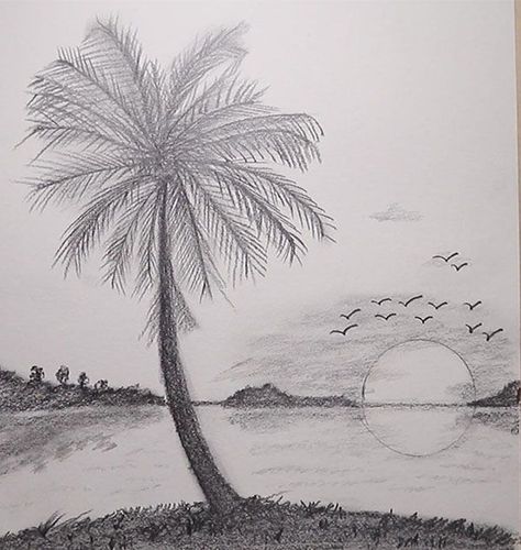 Christian Art Painting, Seaside Landscape, Butterfly Sketch, Drawing Scenery, Tree Drawings Pencil, Scene Drawing, Landscape Sketch, Pencil Drawings Easy, Nature Drawing