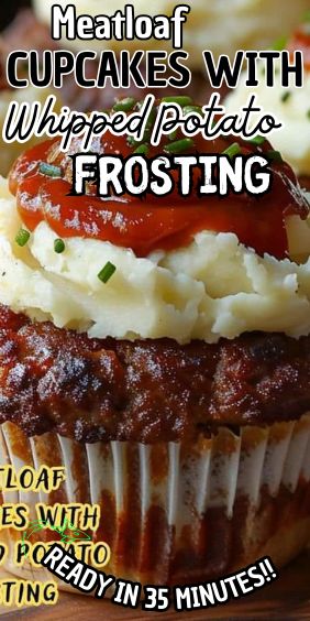 Meatloaf Cupcakes with Whipped Potato Frosting Meatloaf Cupcake Recipes, Meatloaf Cupcakes With Whipped Potatoes, Meatloaf Cupcakes With Mashed Potatoes, Meatloaf And Potatoes In Oven, Cupcake Meatloaf, Meat Cupcakes, Meatloaf Cupcake, Meatloaf With Mashed Potatoes, Lobster Pasta Recipe