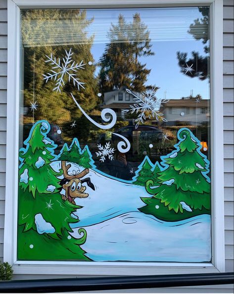 Christmas Window Paintings, Xmas Windows, Christmas Draw, Winter Windows, Painted Window Art, Window Paintings, Window Paint, Door Painting, Christmas Window Painting