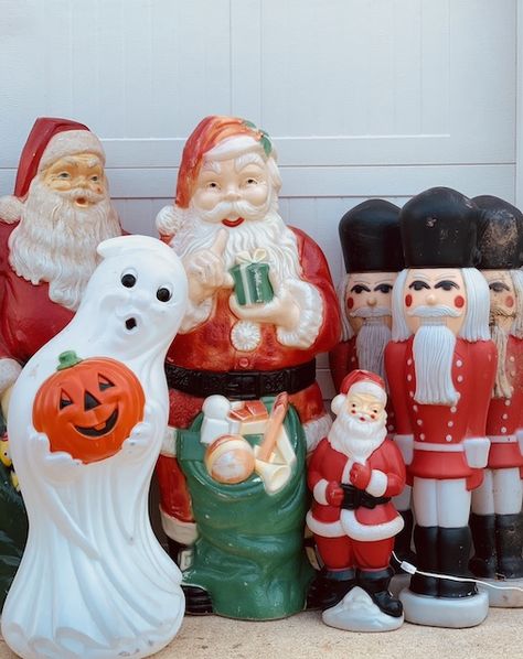 5 Ways To Tell If You Have An Old Blow Mold - MY WEATHERED HOME Gurley Candles, Halloween Blow Molds, Paper Mache Pumpkins, Blow Molds, Old Candy, Spray Paint Colors, Seed Box, Christmas Forest, Vintage Halloween Decorations