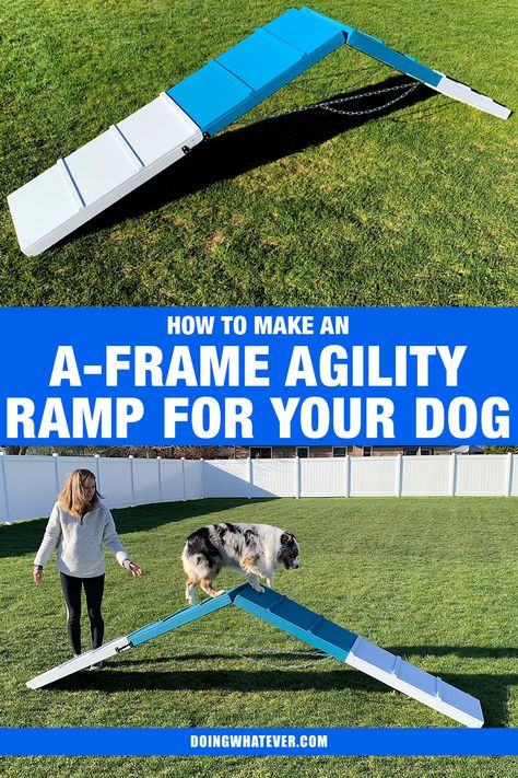 Diy Dog Agility Ramp, Puppy Agility Diy, Dog A Frame Diy, Homemade Agility Course For Dogs, Diy Dog Obstacle Course Outdoors, Small Space Agility Course, Homemade Dog Agility Course, Diy Dog Platform, Dog Obstacle Course Diy