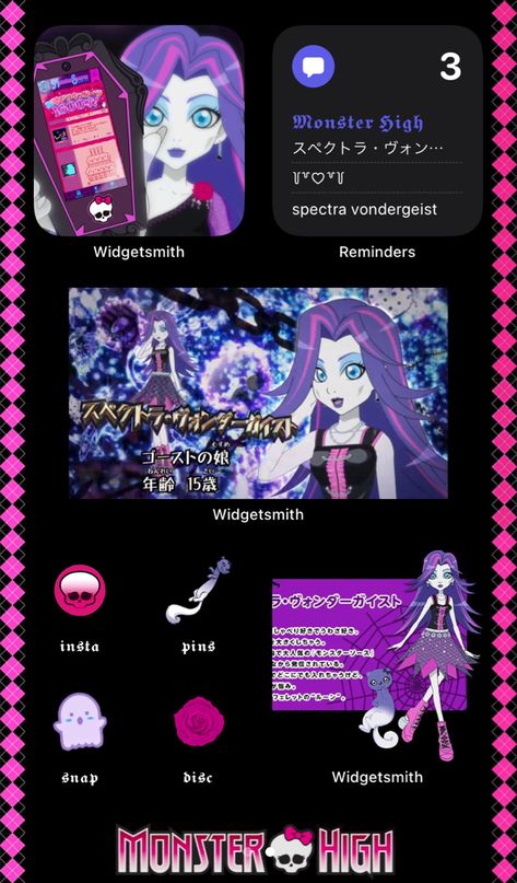 • monster high homescreen • anime version Monster High Homescreen, Monster High Phone, Spectra Vondergeist, Iphone Home Screen Layout, Anime Version, Iphone Wallpaper Photos, Tumblr Wallpaper, Monster High Dolls, Layout Inspiration