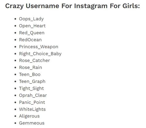 Crazy Username For Instagram For Girls Girly Username Ideas, Best Username For Instagram, Username For Instagram, Cute Instagram Names, Cool Usernames For Instagram, Stage Decoration Photos, Glossier Girl, Account Ideas, Instagram Account Ideas