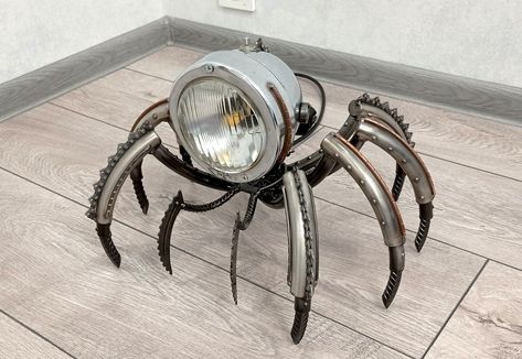 It is 31.5 cm long, 39 cm width and 26 cm tall (12.4 Inch - long, 15.35 Inch - width, 10.24 Inch - tall). Steampunk Spider, Spider Sculpture, Metal Spider, Metal Sculpture Art, Spider Lamp, Scrap Recycling, Metal Table Lamp, Metal Garden Art, Night Light Lamp