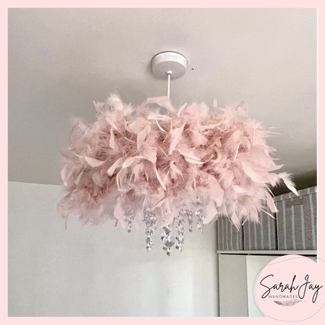 Faux Chandelier, Feather Lampshade, Bridal Shop Decor, Feather Chandelier, Blush Decor, Feather Lamp, Pink Chandelier, Pink Lamp, Girl Cave