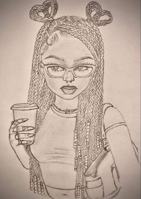 Box Braids Drawing Tutorial, Box Braid Drawing Reference, Box Braids Drawing Reference, Dreadhead Drawing Sketch, Braids Hair Drawing, Drawing Box Braids, Drawing Braids Black, How To Draw Box Braids, How To Draw Braids Black