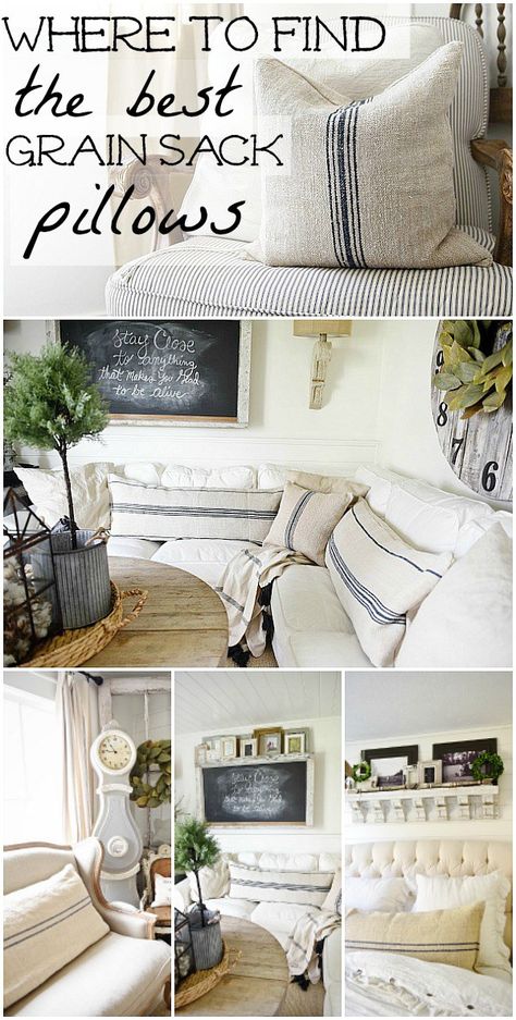 A great source for excellent quality grain sack pillows - a must pin for farmhouse style & cottage style authentic grain sack pillows. Grain Sack Pillows, Style Cottage, Grain Sack, Farmhouse Pillows, French Farmhouse, Country Farmhouse Decor, Shabby Chic Homes, Farmhouse Living, Cozy Space