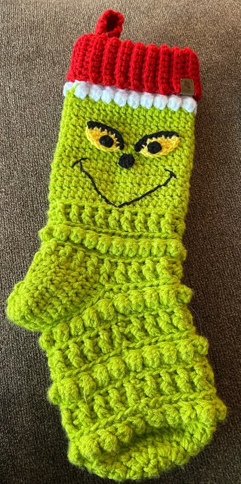 Crocheted Grinch Stocking Handmade Made to Order - Etsy Christmas Stocking Pattern Free Crochet, Crocheted Grinch, Grinch Stocking, Pinterest Gifts, Crocheted Stocking, Grinch Pattern, Crochet Christmas Ornaments Free Pattern, Stocking Pattern Free, Crochet Knowledge