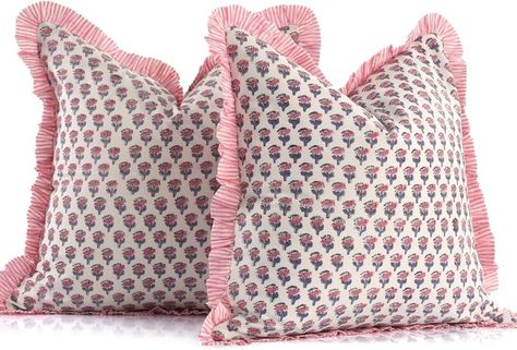 Amazon.com: CPC Pink Sapphire Ruffle Throw Pillow Covers for Couch, 18x18 Inch Cotton Stripe Ruffle Couch Pillows for Living Room, Hidden 14 Inch Zipper Boho Pillow Case or Cute Outdoor Pillows : Home & Kitchen Pink And Blue Pillows, Preppy Pillows, Throw Pillows Dorm, Polka Dot Pillow, Pink Pillow Covers, Pillows For Living Room, Ruffle Pillow, Throw Pillows Living Room, Preppy Southern