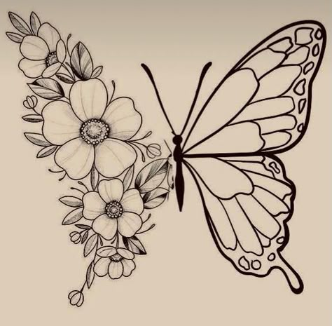 Line Art Coloring Pages, Butterfly Drawing Outline, Butterfly With Flowers, Line Art Coloring, Butterfly Tattoo Stencil, Art Coloring Pages, Butterfly On Flower, Butterfly Sketch, Flower Line Art