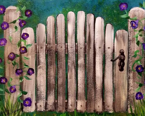 Rustic Garden Gate Wood Fence with Morning Glory Flowers FREE ACRYLIC PAINTING TUTORIAL ON YouTube #farmhousestyle #garden #gate #rusticdecor #flowers #morningglory #acrylicpaint #art #painting Flowers Painting Acrylic, Flowers Art Painting, Angela Anderson, Painting Videos Tutorials, Acrylic Tutorials, Acrylic Painting Flowers, Painting Canvases, Easy Canvas Painting, Acrylic Painting Techniques