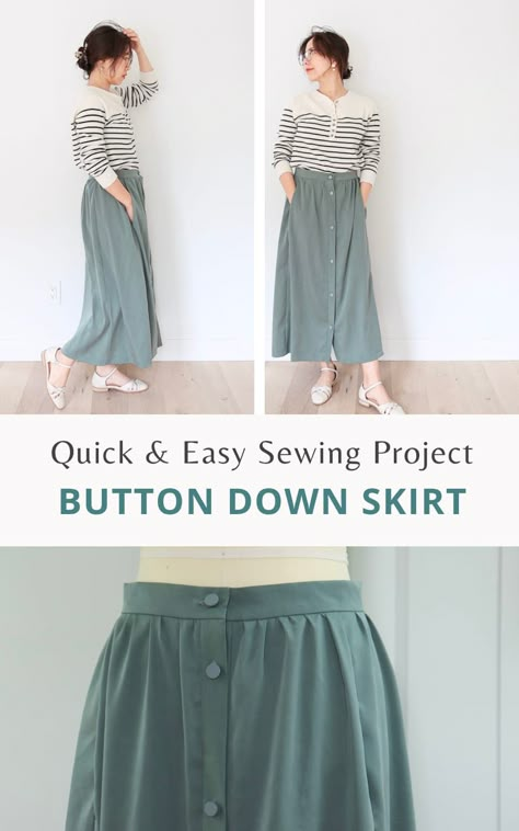 Honest review of the McCall’s 7981 skirt pattern. In this post, I’ll review the M7981 skirt sewing pattern by McCall pattern company. I’ll share what I like and don’t like about this mid length skirt sewing pattern, as well as things I’ll do differently next time. Cotton Skirt Sewing Pattern, Beginner Skirt Sewing Pattern, Sewing Pattern Midi Skirt, Free Skirt Sewing Pattern, Womens Maxi Skirt Sewing Pattern, How To Sew A Skirt, Button Down Skirt Pattern, Dressing Professional, Button Skirt Pattern