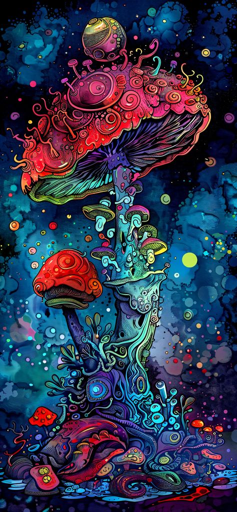 Shroom Drawings, Art Tarot Cards, Mushroom Drawings, Paint Art Ideas, Amazon Rain Forest, Trippy Pictures, Blacklight Posters, Trippy Aesthetic, Fungi Art