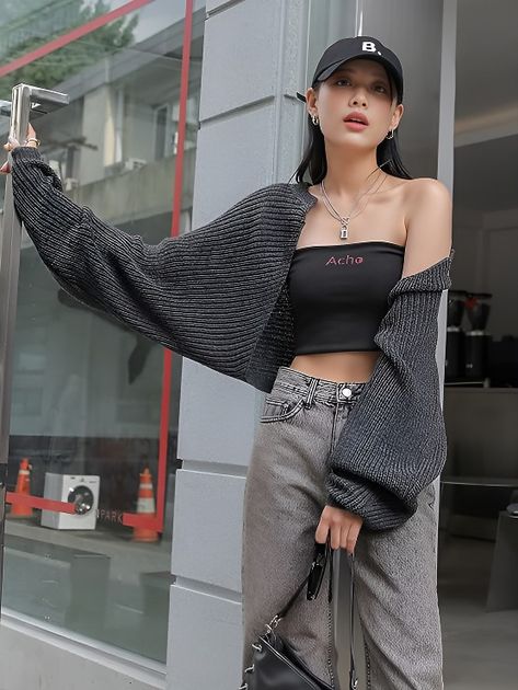 Women's Casual Open Front Long Sleeve Ribbed Knit Cropped Cardigan Sweater Shorts Cardigan Outfit, Shorts And Cardigan Outfit, Women Cardigan Outfit, Pink Cardigan Outfit, Cardigan Women Winter, Crop Duster, Women Long Cardigan, Drop Shoulder Cardigan, Black And White Cardigans