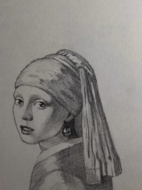 Old Art Sketches, The Girl With The Pearl Earring Drawing, Famous Sketches, Art Colour Pencil, Colour Pencil Drawings, Portrait Drawing Pencil, Girl With The Pearl Earring, Old Sketches, Girl With Pearl Earring