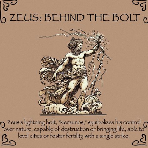 ⚡️Zeus’s lightning bolt is named “Keraunos” in Greek mythology and it is a symbol of Zeus’ mastery over the natural forces of the universe. With just a single strike, he could unleash a destructive force that could level entire cities and forests. But he could also use his lightning bolt to bring life and fertility to the land. The lightning bolt was also a symbol of Zeus’ authority over the other gods. Whenever there was a dispute or disagreement among the gods, Zeus would summon a thunders... Lightning Symbolism, Zeus Lightning Bolt, Greek Mythology Gods, Witch Spirituality, The Lightning, Aesthetic Eyes, Tattoo Sleeve Designs, A Symbol, Magic Spells