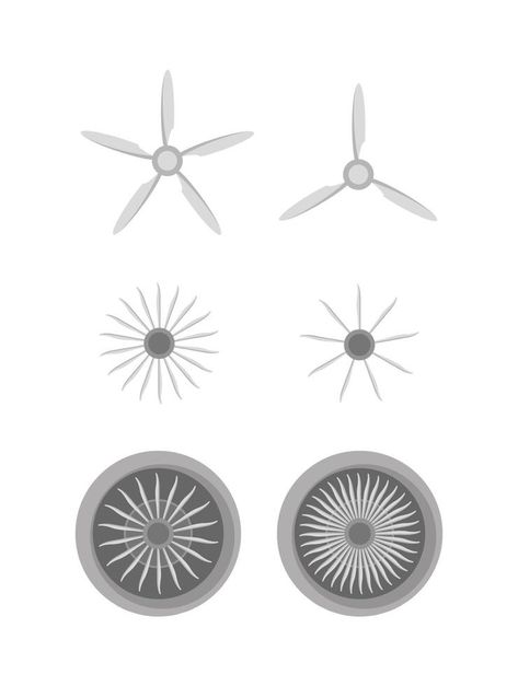 Plane Blade Propeller Set Isolated On White Background. Vintage Airplane Propeller Icons With Radial Airplane Propeller, Vintage Airplane, Vintage Airplanes, Environment Design, Background Vintage, Corn, White Background, Sketch, White