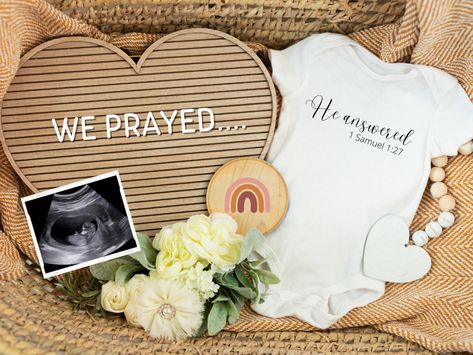 NEW He Answered Pregnancy Announcement Rainbow Baby - Etsy First Grandbaby Announcement, Answered Prayer Baby Announcement, Pregnancy Announcement May 2025, For This Child We Prayed Announcement, We’re Pregnant, Ways To Tell Grandparents Your Pregnant, Pregnancy Announcement February 2025, Baby Surprise Announcement Grandparents, Telling Sister Your Pregnant Ideas