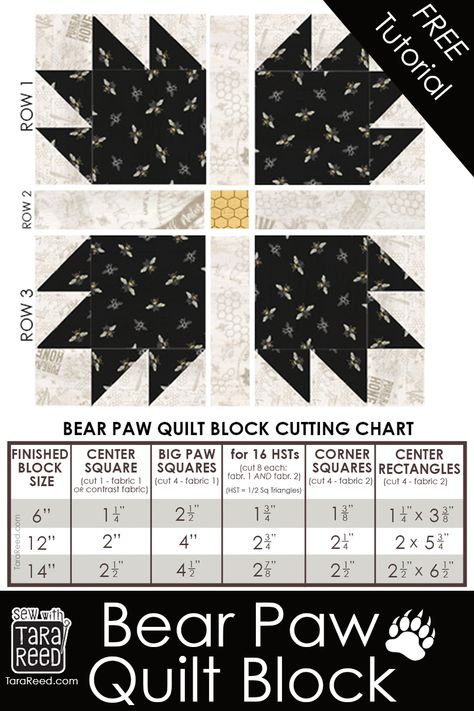 Bear Paw Quilt Block, Bear Paw Quilt, Quilt Blocks Easy, Quilt Block Patterns Free, Bear Quilts, Quilt Square Patterns, Paw Pattern, Quilt Border, Patchwork Quilt Patterns