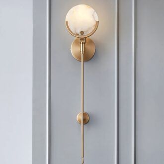 Brass Lampshade, Copper And Marble, Marble Detail, Mounted Lamp, Modern Marble, Brass Wall Lamp, Modern Wall Lamp, White Alabaster, Indoor Lighting Fixtures