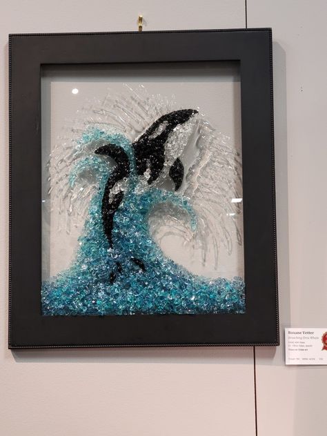 Picture Frame Resin Art, Resin On Glass Art, Broken Glass Artwork, Crushed Glass Resin Art, Sea Glass Whale, Glass Art Ideas, Sea Glass Window Art, Oc Fair, Broken Glass Crafts