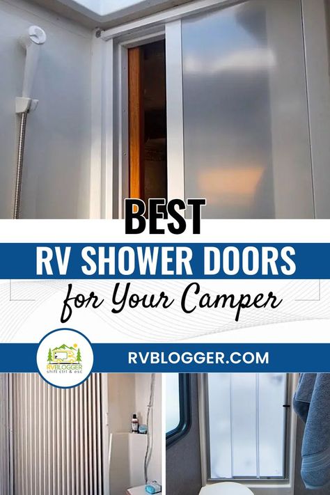 Take a look at these 5 best RV shower doors for your camper! These RV shower doors come in many different forms - pleated folding shower doors, retractable doors, and glass doors. They each have their pros and cons, but which is best for you really comes down to personal preference. Take a look at your options here (plus answers to all your RV shower door questions). Click to proceed. Rv Shower Curtain, Rv Accessories Gadgets, Unique Camping Gear, Unique Shower Doors, Retractable Doors, Camper Van Shower, Rv Videos, Door Alternatives, Clean Shower Doors